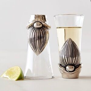 2 Pottery Barn Gnome Shot Glasses part of their Gnome Barware Collection